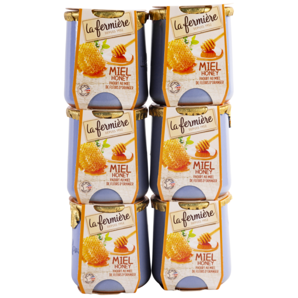 Six pots of La Fermiere honey yogurt