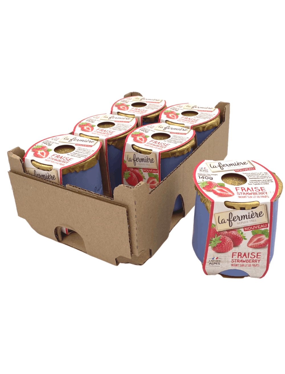 Pack of 6 x 140g La Fermiere strawberry yogurts