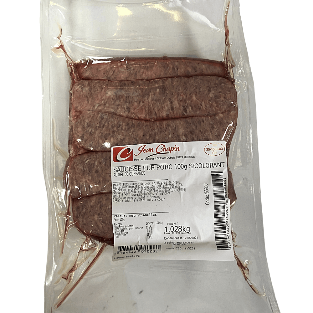 Vacuum Packed Raw Toulouse Sausages 1kg