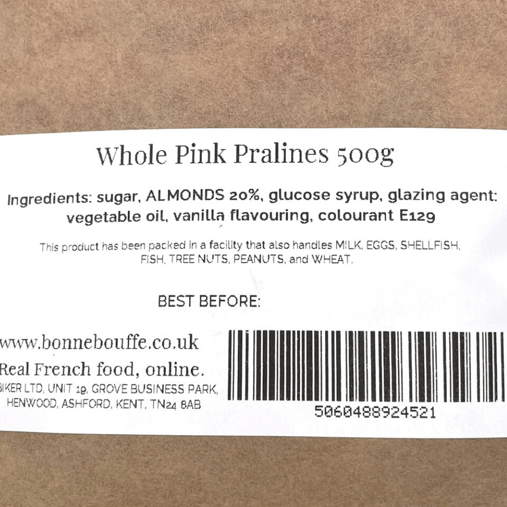Whole Pink Pralines 500g Ingredients