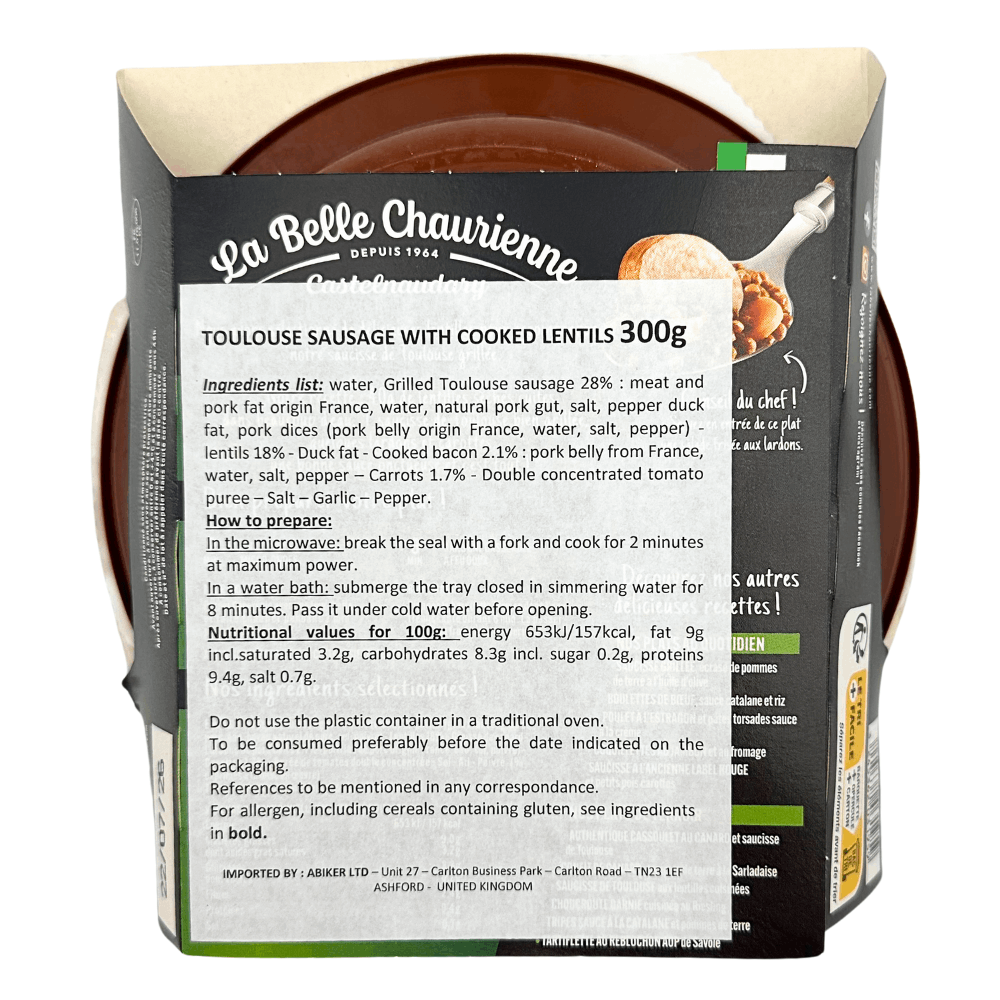 La Belle Chaurienne Toulouse Sausages and Lentils 300g - Image 2