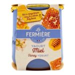 La Fermière honey yoghurt 140g pot front view with orange blossom honey imagery and product label