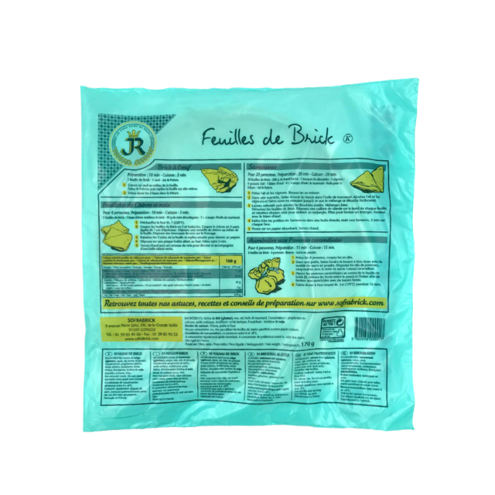 JR brick sheet back of pack with ingredients and nutritional values