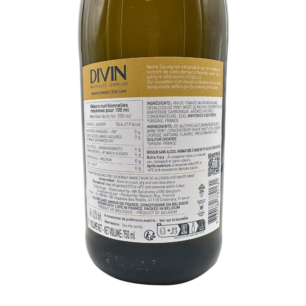 Divin Sparkling Sauvignon Blanc Non-Alcoholic 0.0% ABV 75cl - Image 2