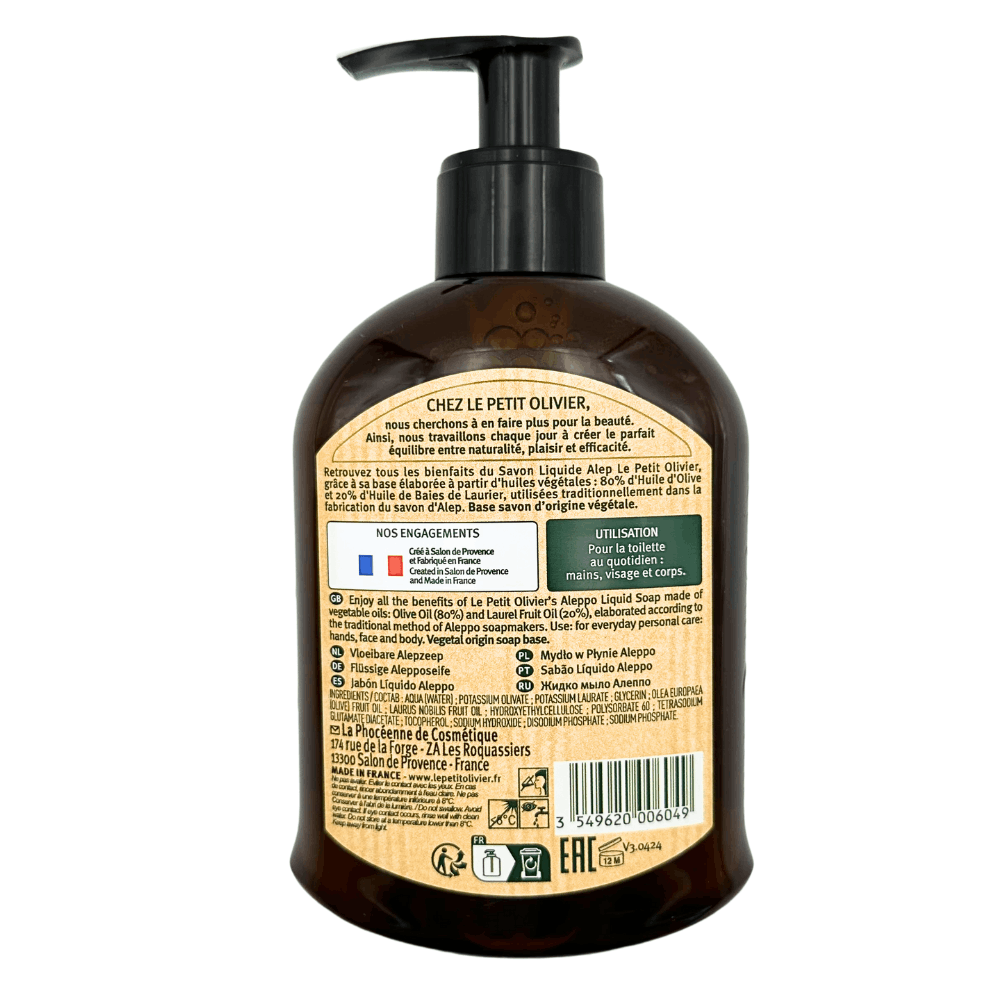 Le Petit Olivier Aleppo, Olive Oil and Laurel Berry Liquid Soap 300ml - Image 4