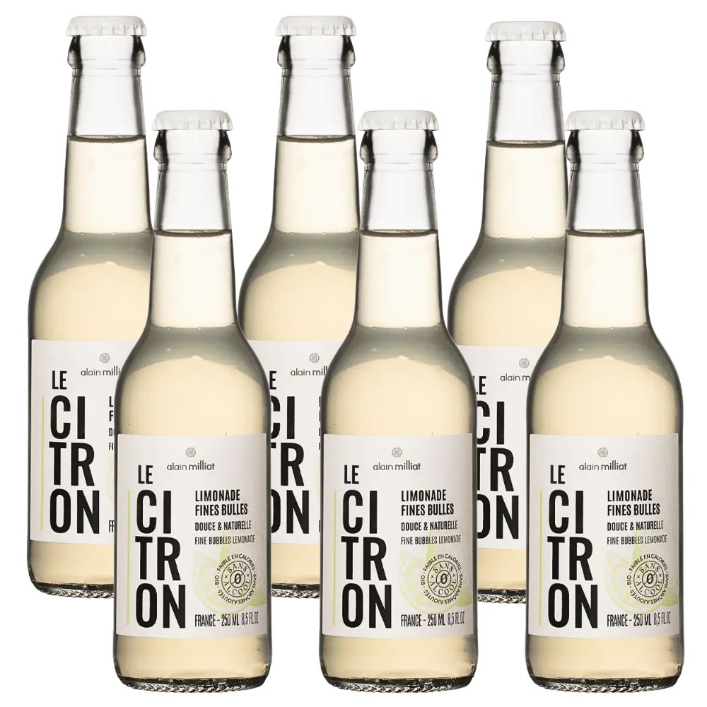 Six bottles of Alain Milliat fine bubbles lemonade 250ml