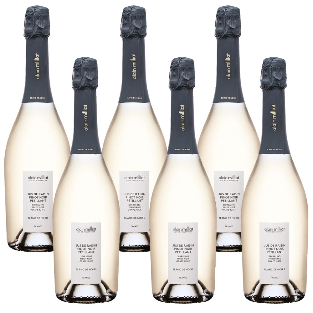 Six bottles of Alain Milliat sparkling Pinot Noir grape juice Blanc de Noirs 75cl