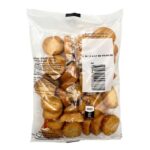 Back of a 75 g bag of Le Grand Lejon Garlic Croutons with ingredients, nutrition information, and barcode visible.