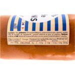 Close-up of the French ingredients and nutrition facts label on a 460 g bottle of Le Père Eugène Fish Soup.