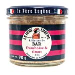 Le Pere Eugene Seabass Rillettes with Raspberry & Timut Pepper 90g jar, front view