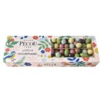 Box of Maison Pécou Jardin Gourmand Chocolate & Hazelnut Selection (180 g) with colourful chocolate-coated almonds, hazelnuts, and confectionery in a floral gift box.