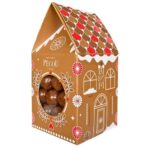 Front view of Maison Pécou Pain d'Épices chocolate gingerbread selection 100g festive house gift box.